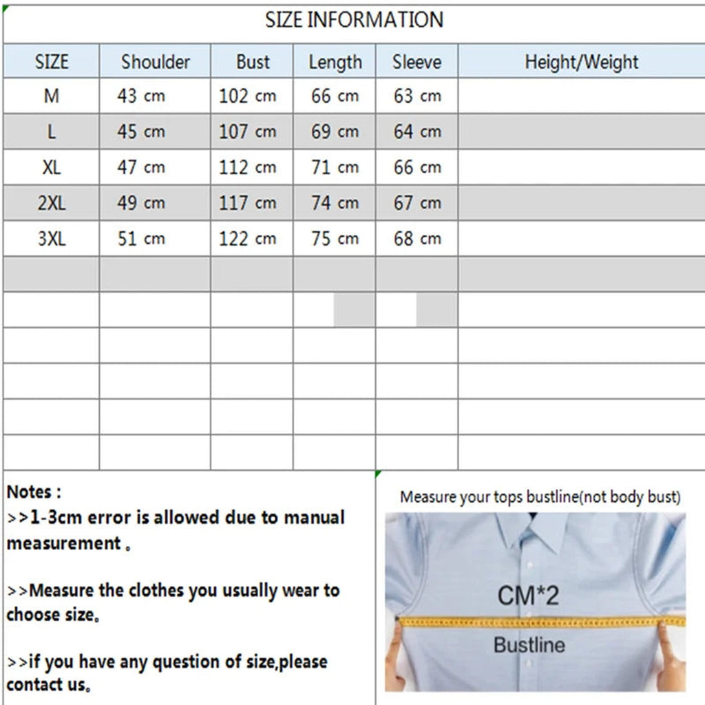 LuckeLadybug LLC men's oversized hoodie size chart with measurements for various sizes