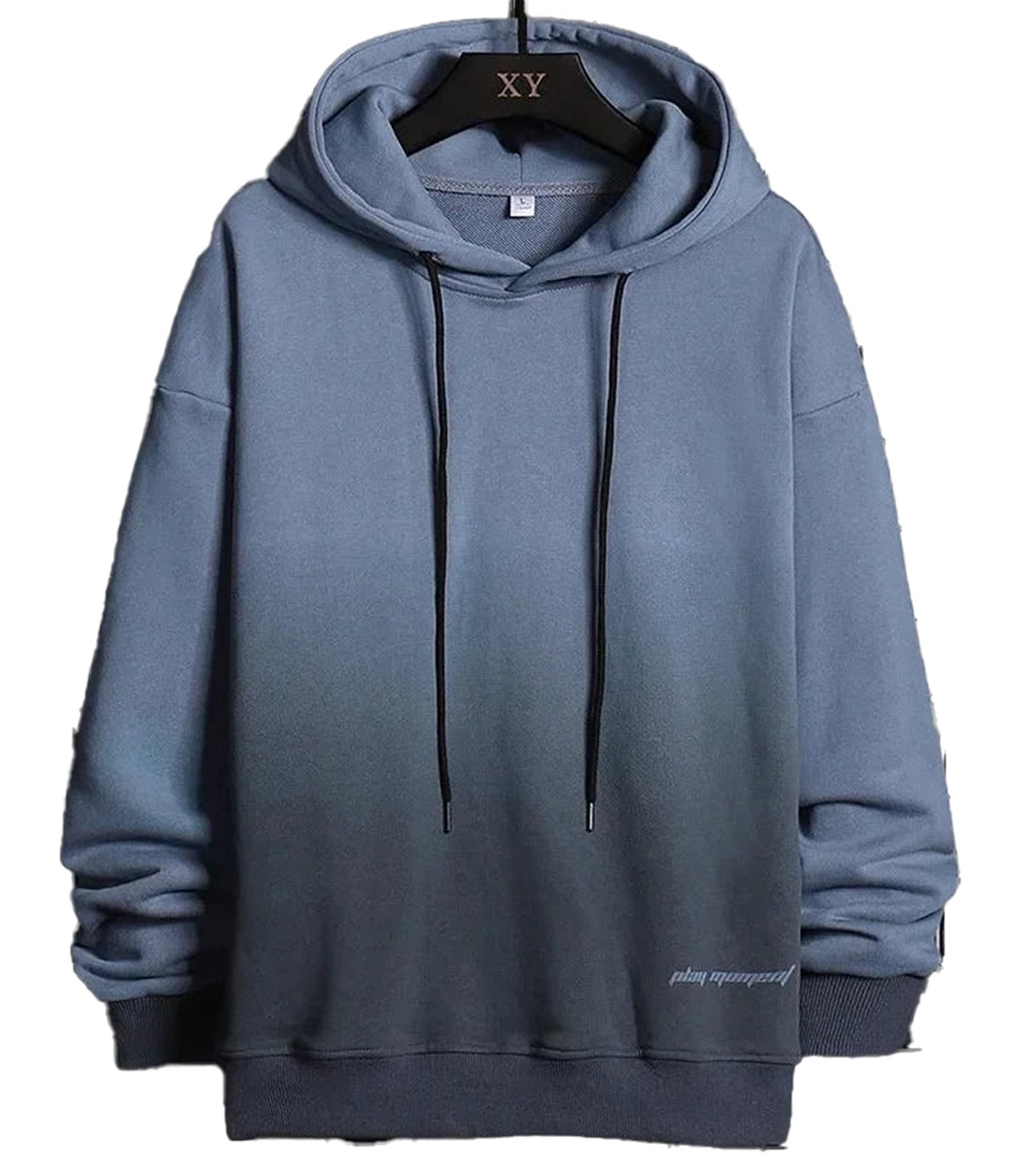 LuckeLadybug men's oversized hoodie streetwear in blue with gradient design and adjustable drawstrings