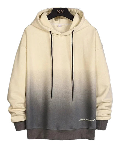 LuckeLadybug LLC men's oversized hoodie streetwear in gradient beige and gray design with adjustable drawstrings