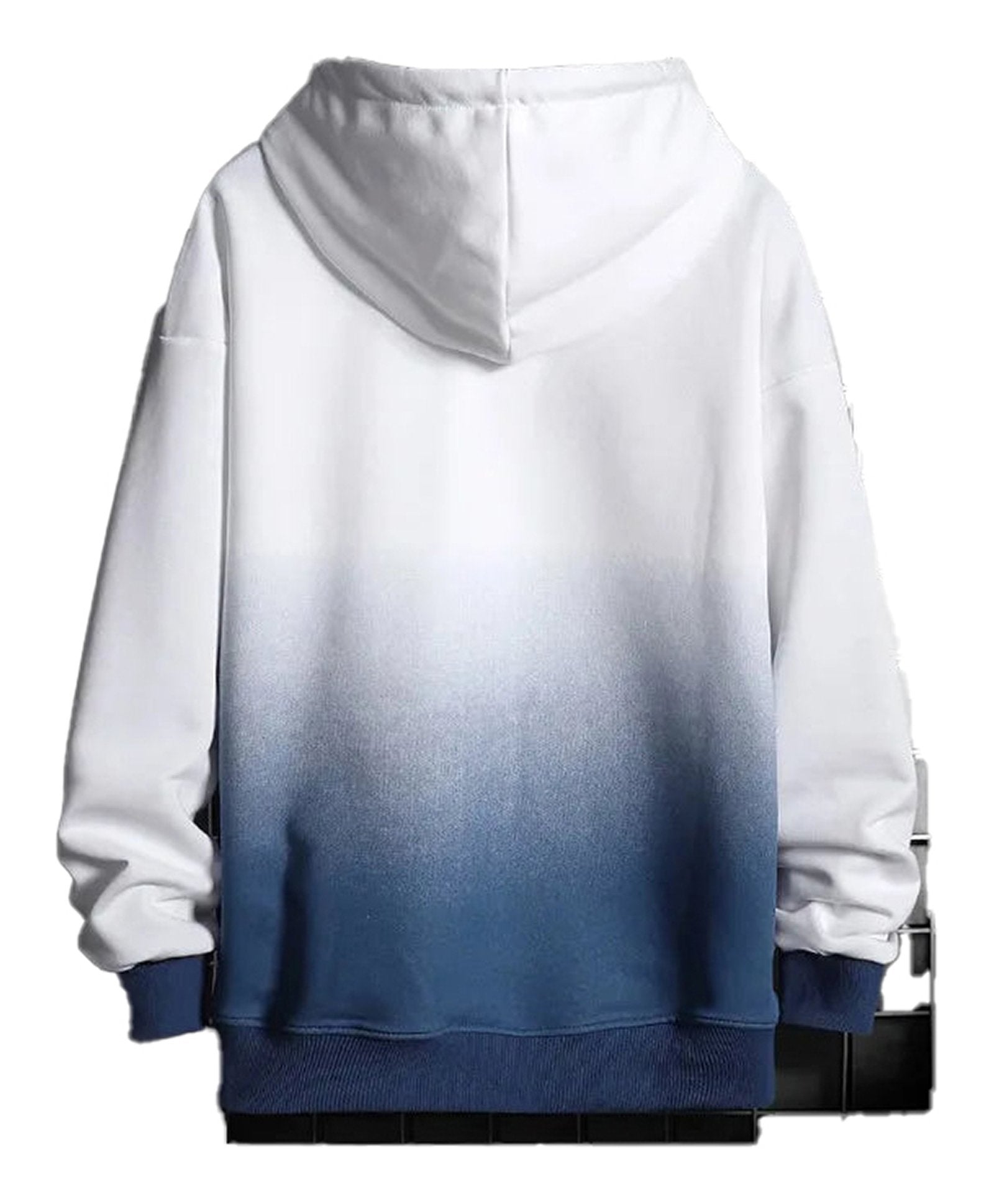 Men's oversized hoodie streetwear in a white to navy gradient design with a relaxed fit and adjustable hood