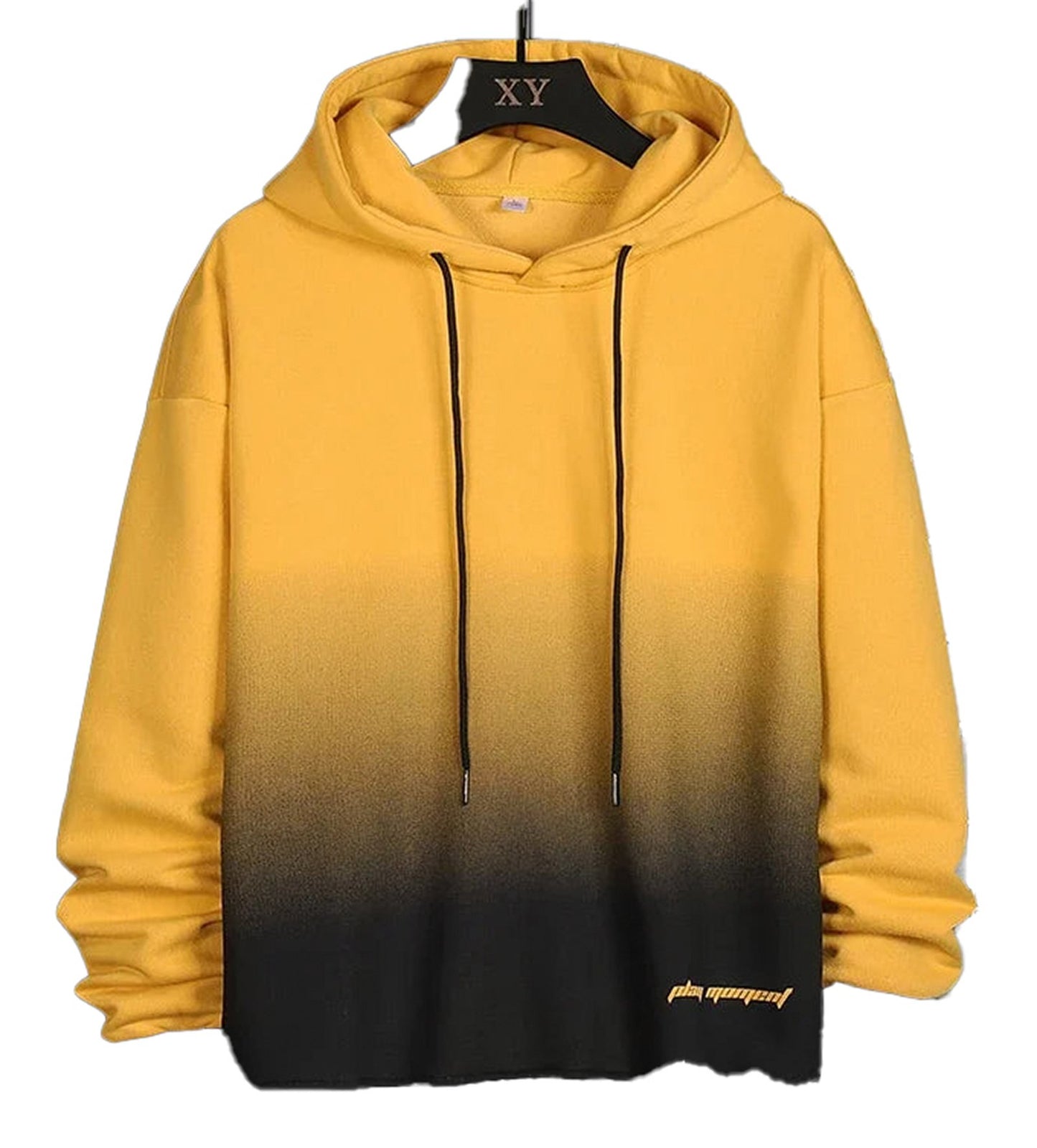 Men's oversized hoodie streetwear in yellow to black ombre design with a relaxed fit