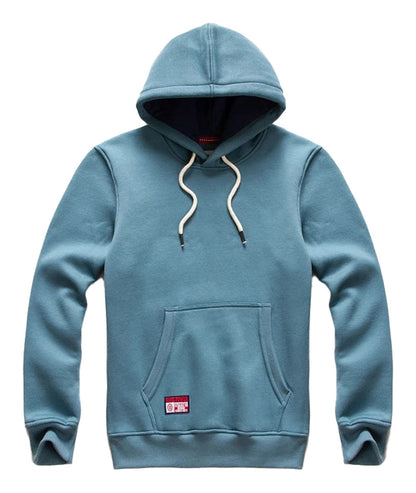 LuckeLadybug LLC men's oversized hoodie in blue with a front pocket and drawstring hood