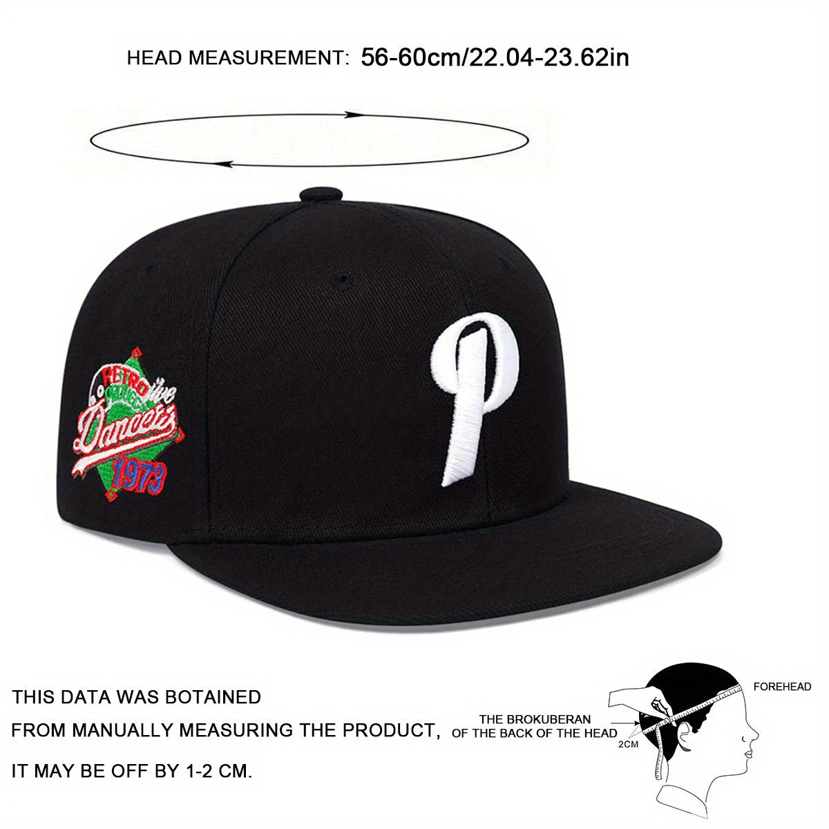 LuckeLadybug LLC men's P letter hip hop hat in black with embroidered logo and adjustable fit