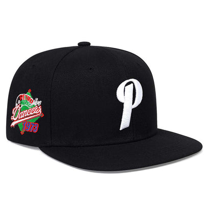 LuckeLadybug LLC men's P letter hip hop hat in black with embroidered details for stylish streetwear