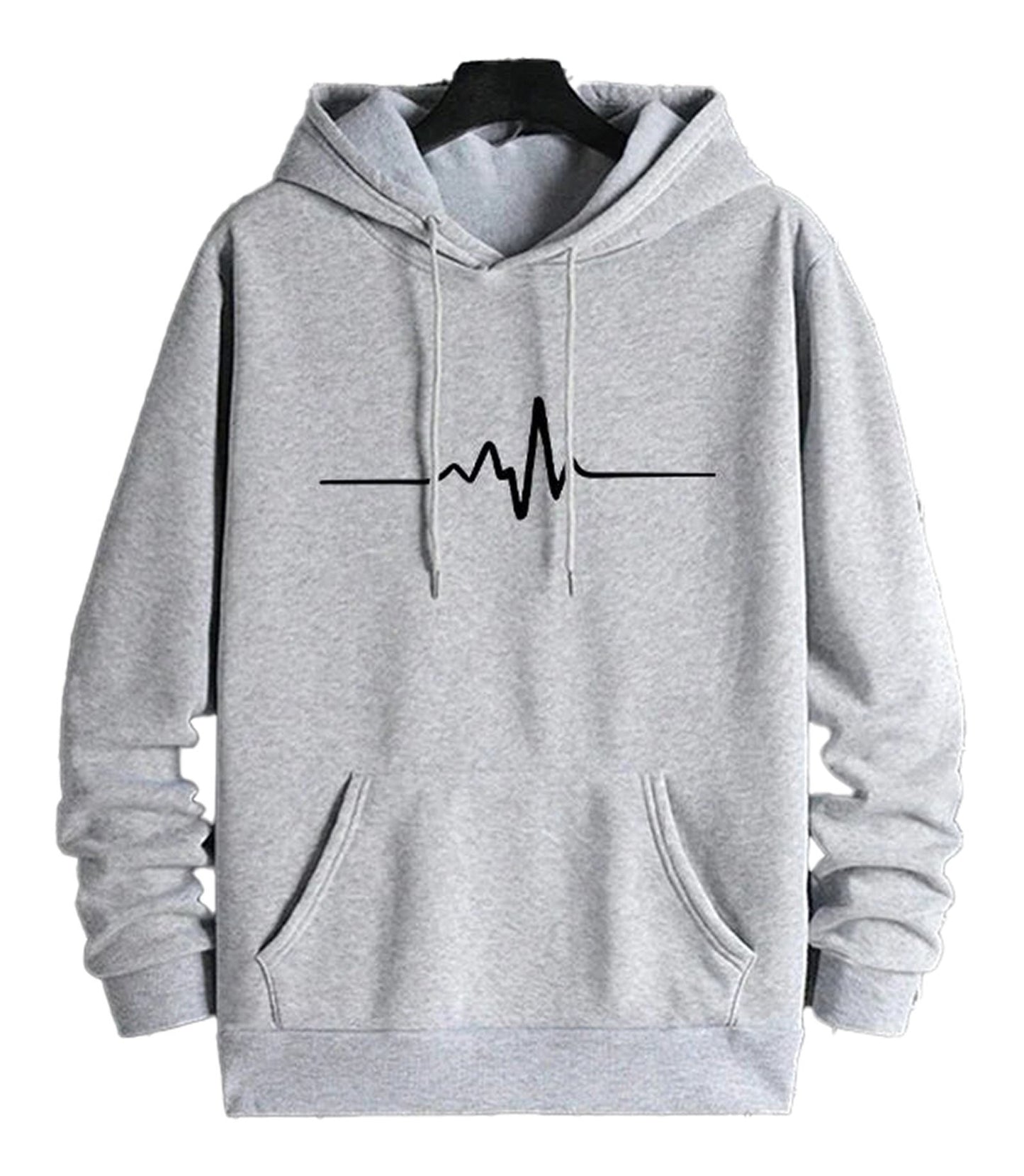 LuckeLadybug LLC men's printed hoodies in gray featuring a stylish heartbeat line design