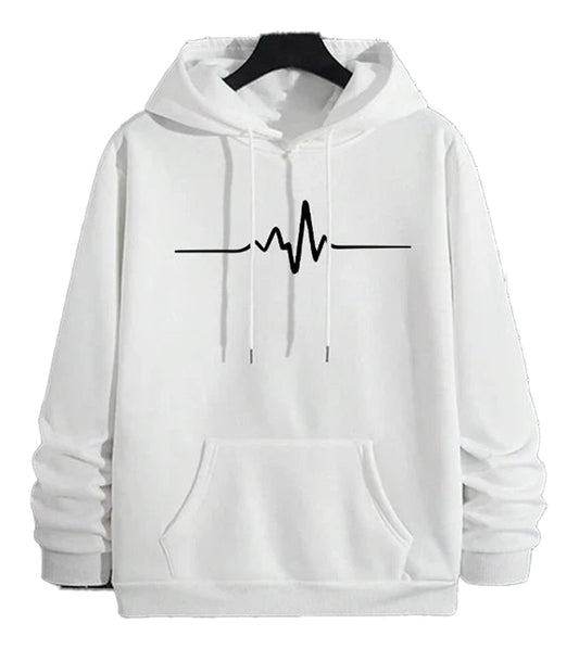 LuckeLadybug men's printed hoodies featuring a heartbeat line design in white with a front pocket