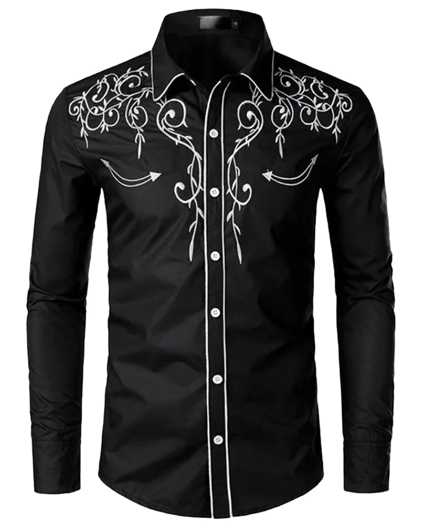 LuckeLadybug men's red western embroidered shirt with stylish white floral designs