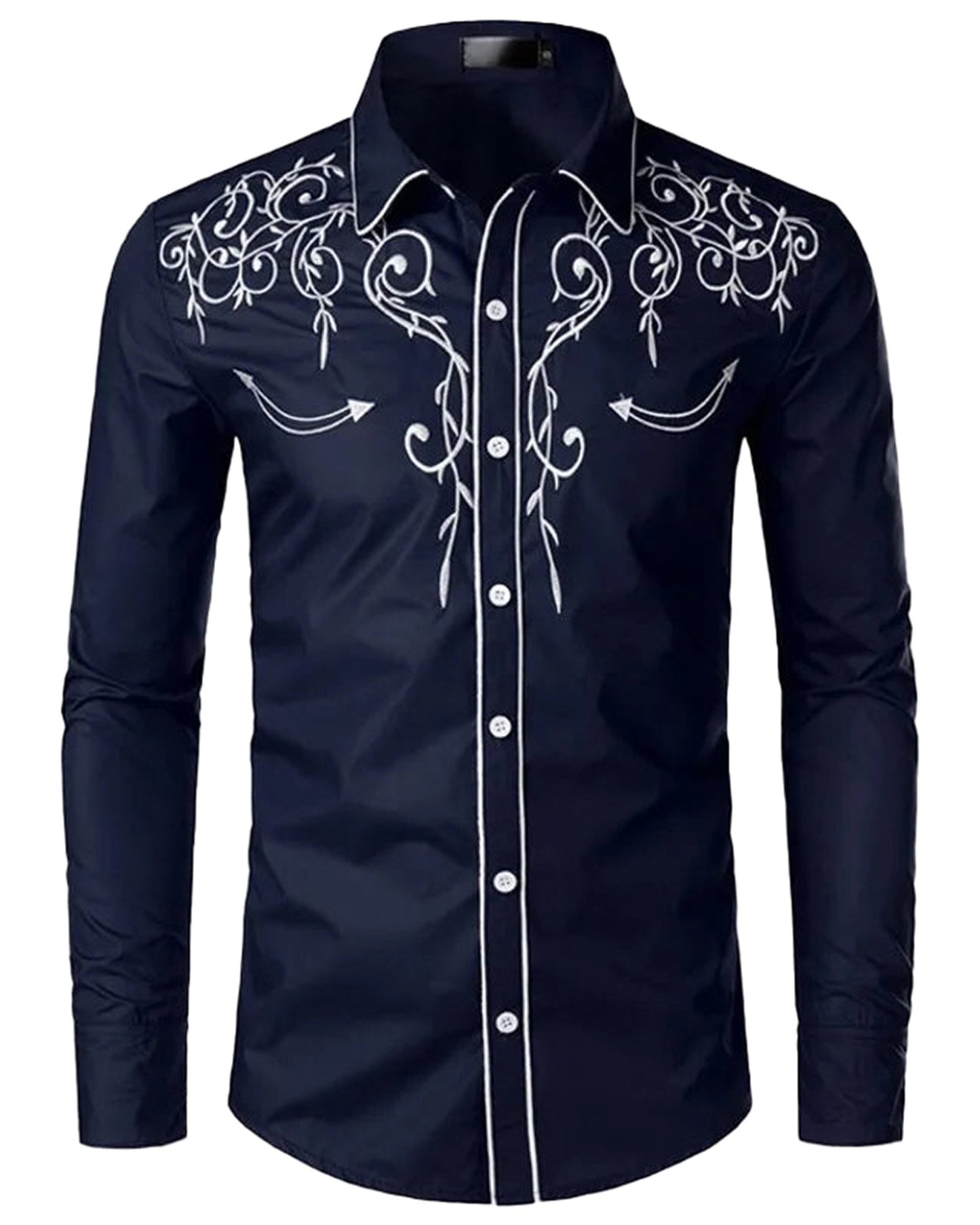 Men's red western embroidered shirt with intricate designs and a classic fit by LuckeLadybug LLC