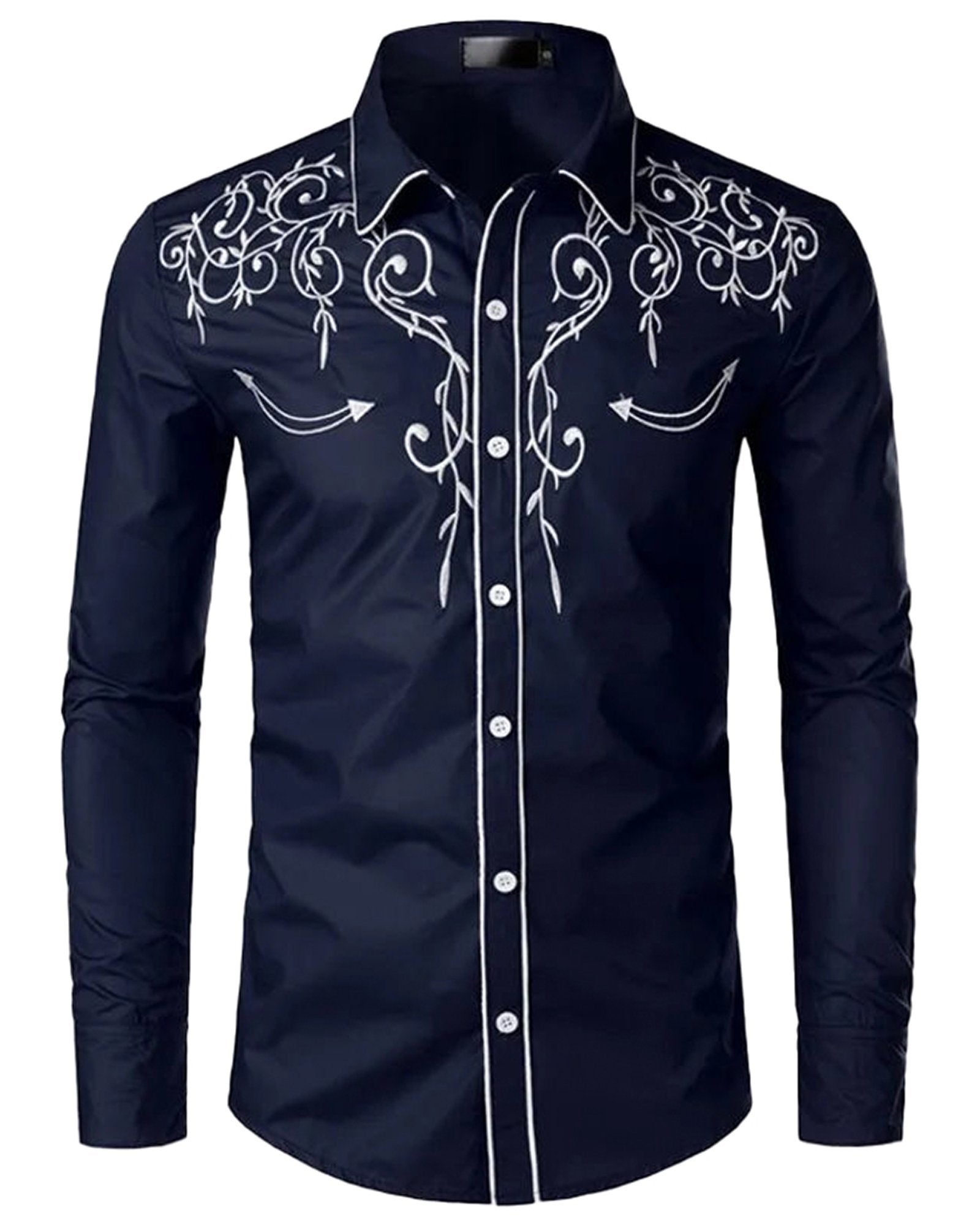 Men's red western embroidered shirt with intricate designs and a classic fit by LuckeLadybug LLC