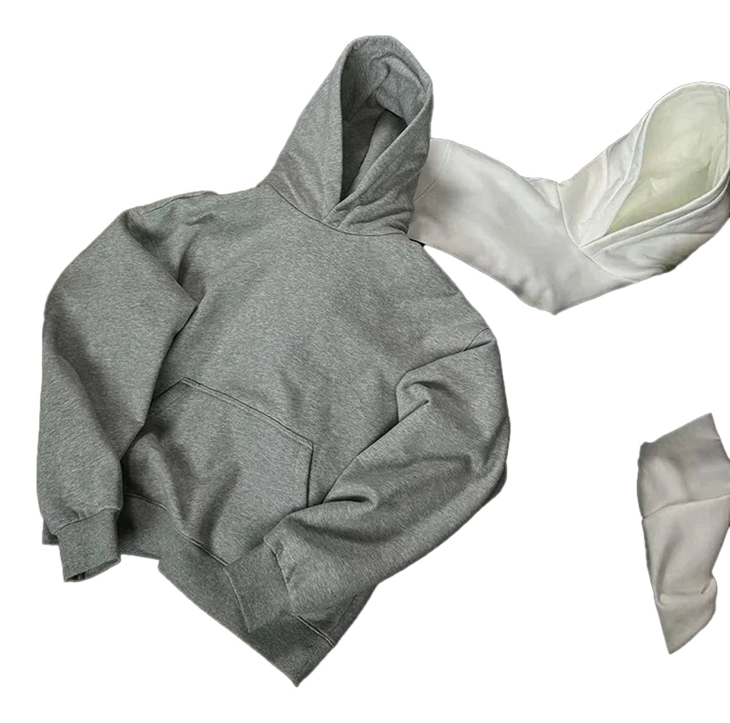 Men's retro hip-hop hoodie in gray with a front pocket and cozy fit for stylish comfort