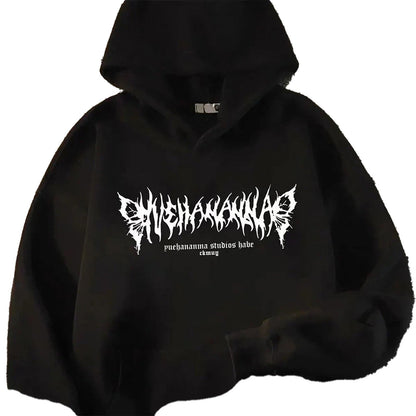 Men's rose print hoodie in black with artistic white graphic design from LuckeLadybug LLC