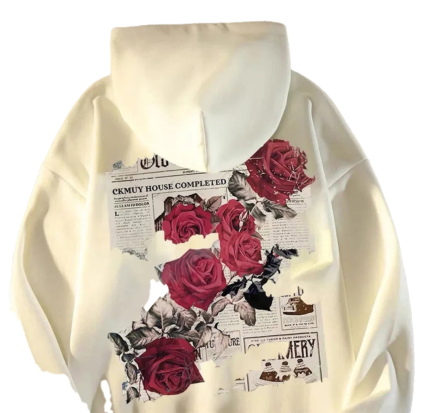 Men's rose print hoodie in white featuring floral graphics and a casual design for everyday wear