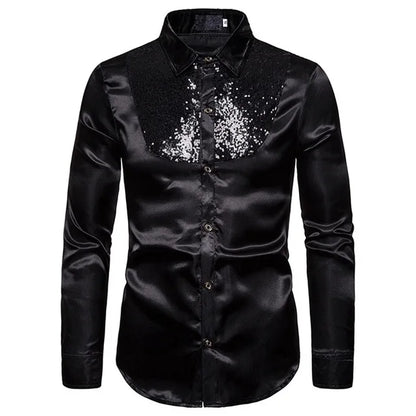 LuckeLadybug Men's Sequined Performance Shirt in Black with Stylish Shine for Events