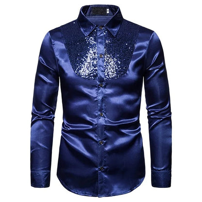 LuckeLadybug LLC Men's Sequined Performance Shirt in Navy Blue with Stylish Sequin Detail