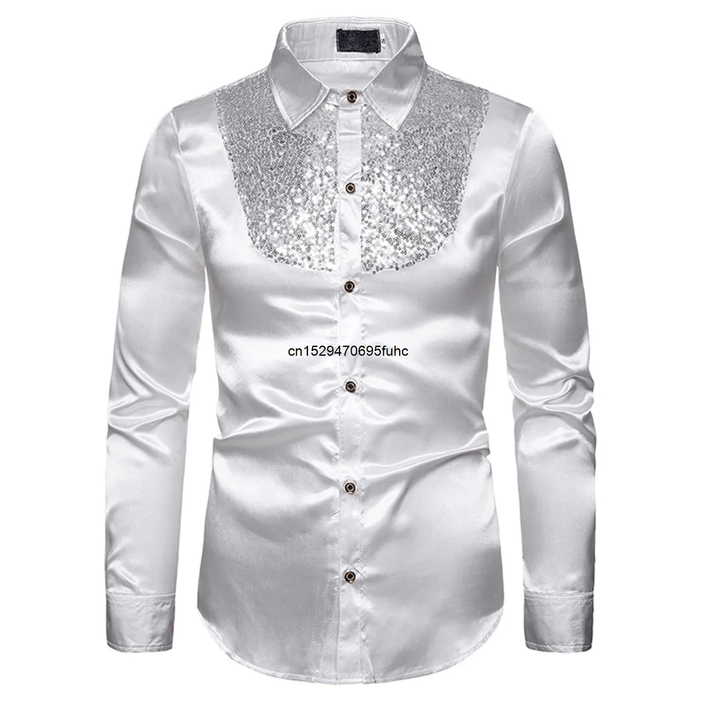 Men's sequined performance shirt in white with shimmering sequins on the chest for stylish occasions