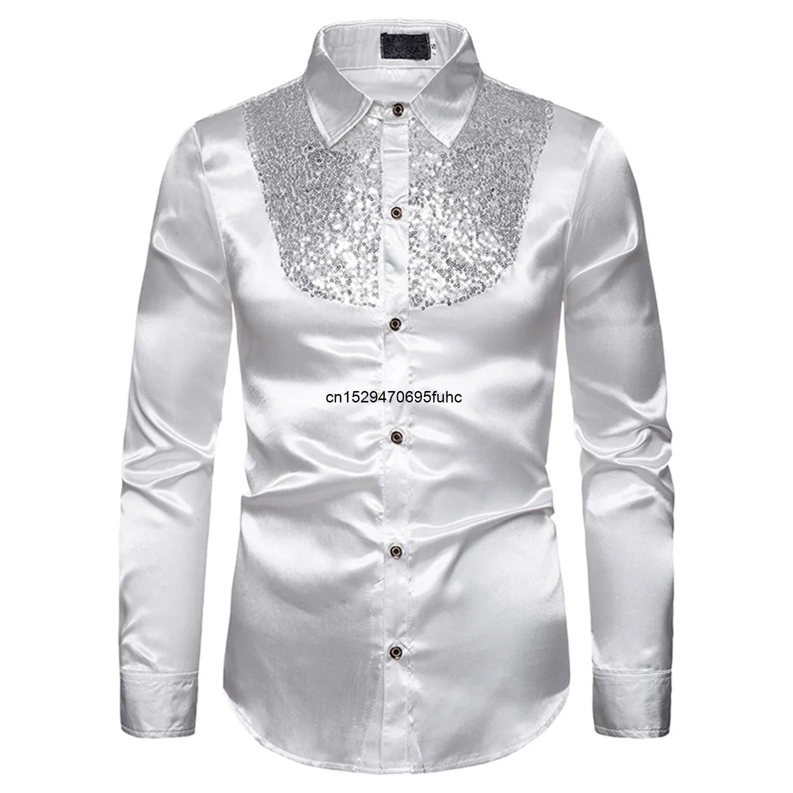 Men's sequined performance shirt in white with shimmering sequins on the chest for stylish occasions