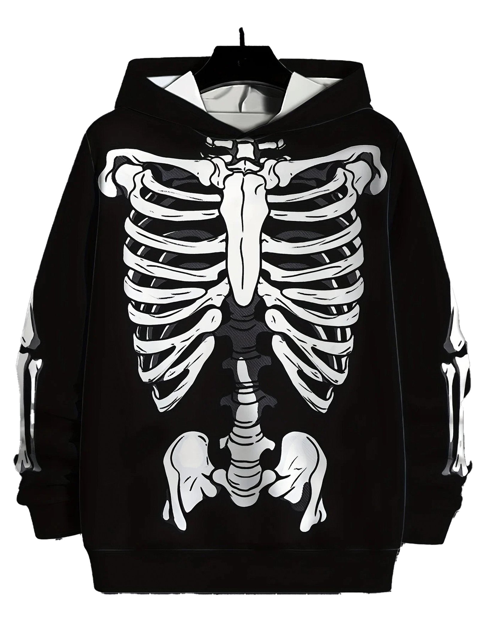 Men's skeleton graphic hoodie with a bold skeleton design on a black background