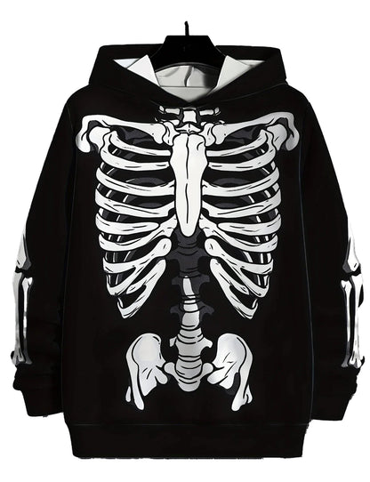 Men's skeleton graphic hoodie with a bold skeleton design on a black background