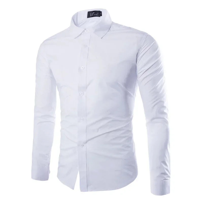 LuckeLadybug LLC Men's Slim Fit Dress Shirts in classic white color with sleek design and button-down collar