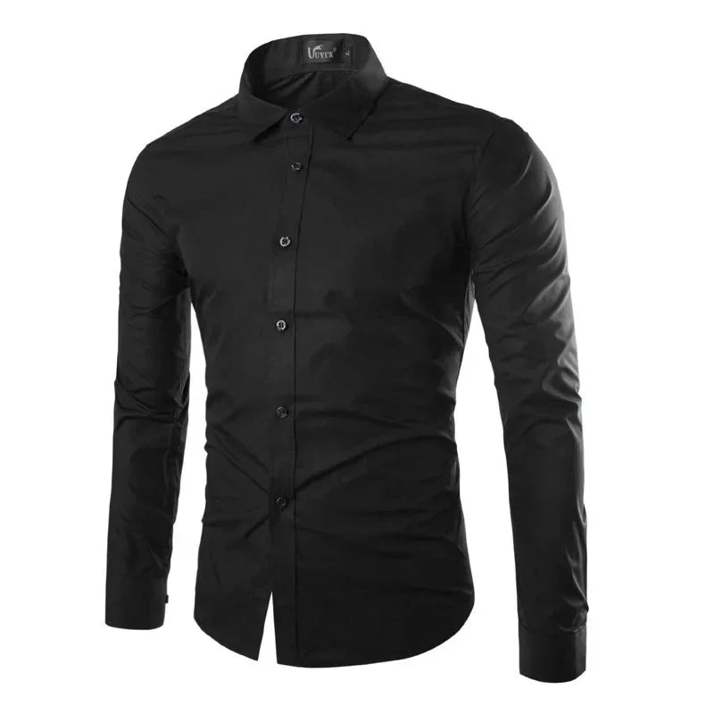 LuckeLadybug LLC Black Men's Slim Fit Dress Shirts with Button-Up Design and Modern Style