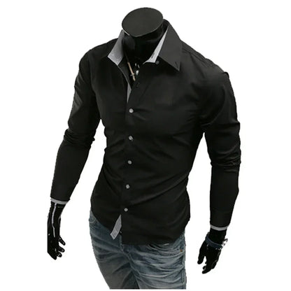 LuckeLadybug LLC men's slim fit dress shirts in black with stylish contrast details
