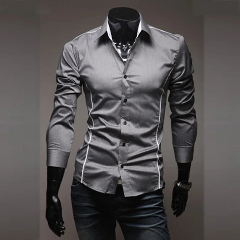 Men's slim fit dress shirts in grey with contrasting details for a stylish look