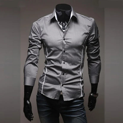 Men's slim fit dress shirts in grey with contrasting details for a stylish look