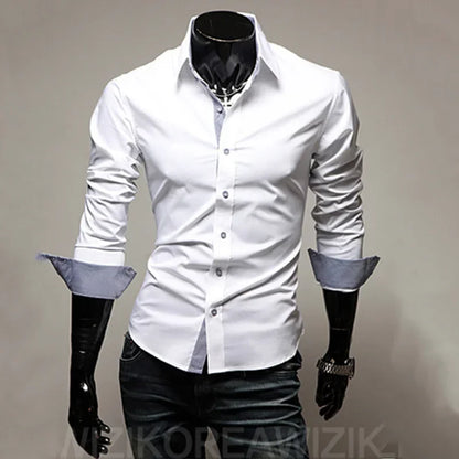 LuckeLadybug men's slim fit dress shirts in white with stylish contrasting cuffs