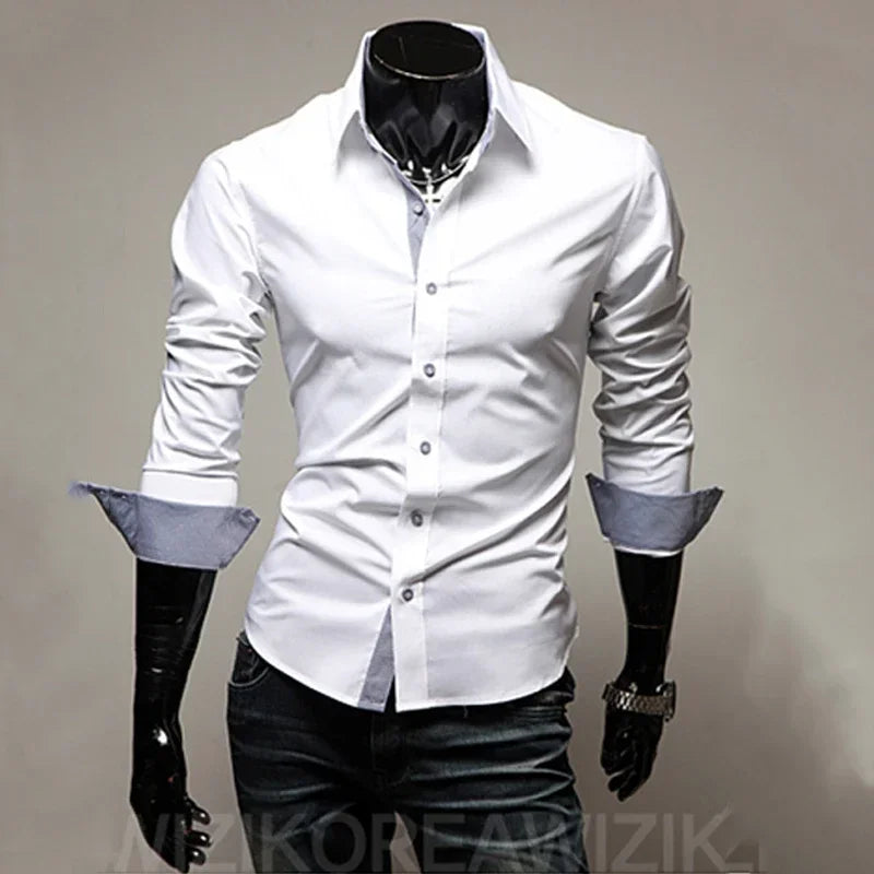Men's slim fit dress shirts in white with contrasting cuffs for a stylish look