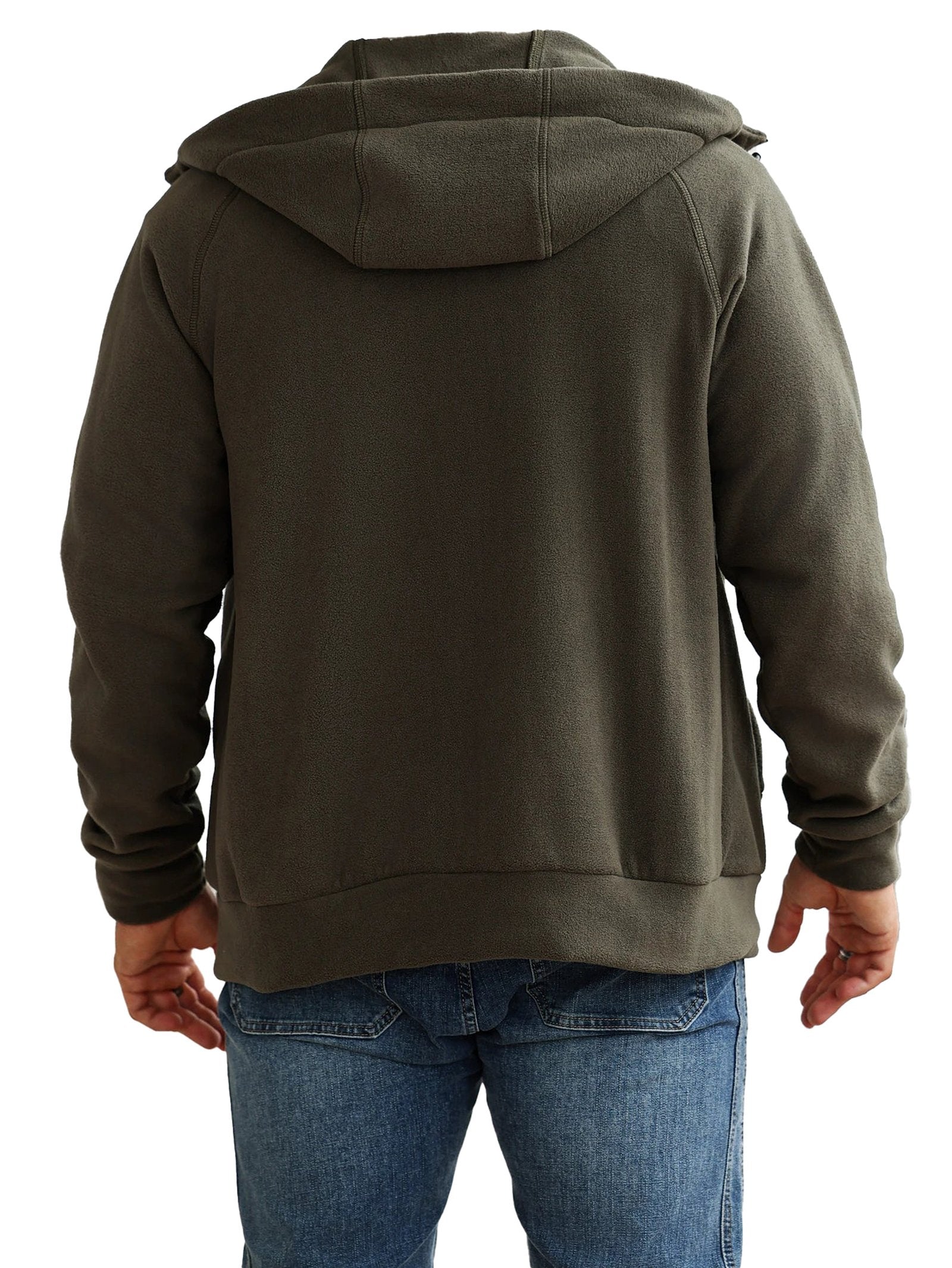 Men's slim fit hoodie jacket in dark green, featuring a comfortable design with a hood
