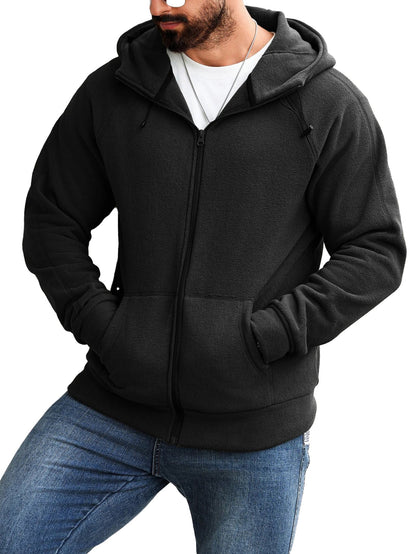 Men's slim fit hoodie jacket from LuckeLadybug LLC featuring a zip front and spacious pockets
