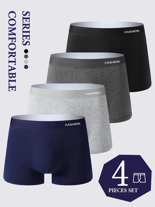 LuckeLadybug men's soft breathable boxer briefs set of four in navy, gray, and black colors