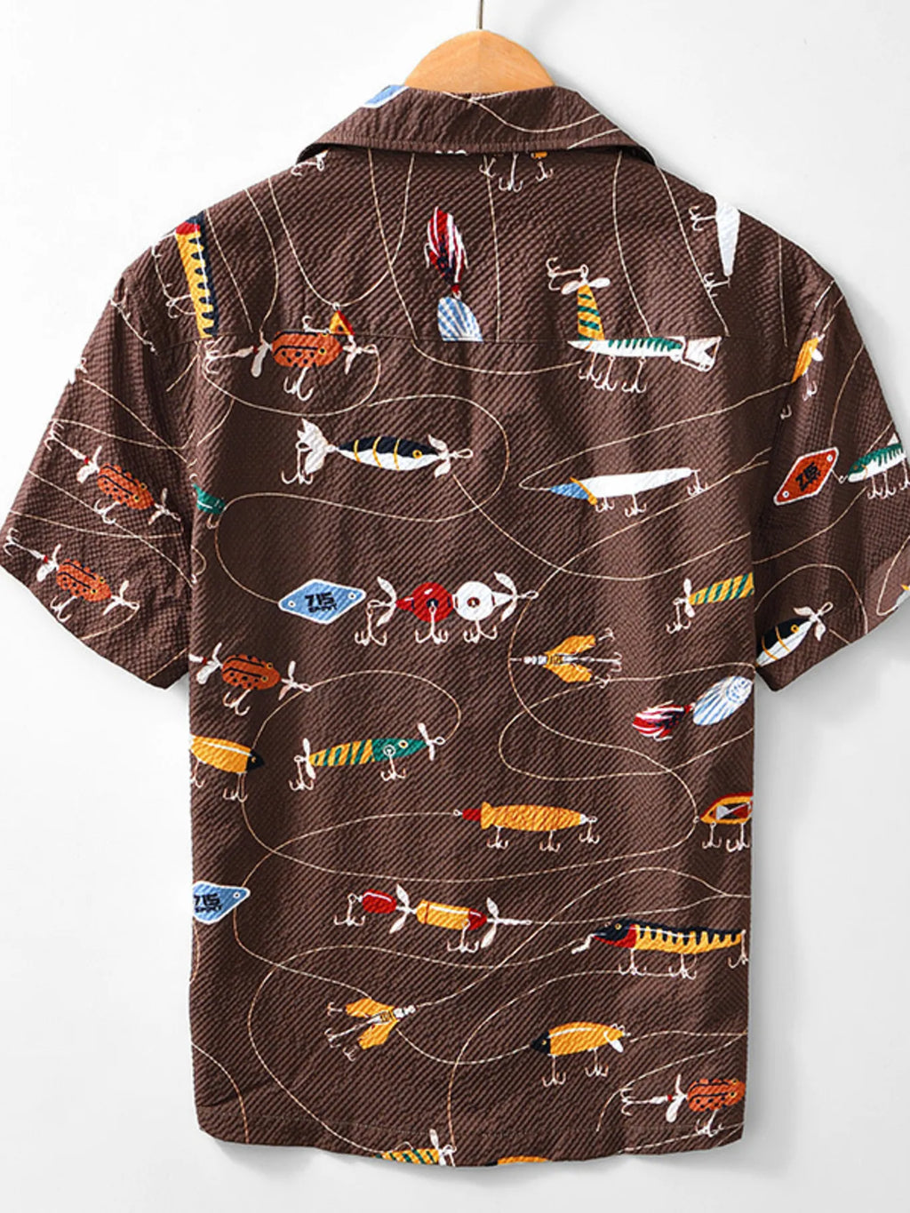 LuckeLadybug LLC Men's Button Up Shirt with Colorful Graphics and Unique Design featuring fishing lures