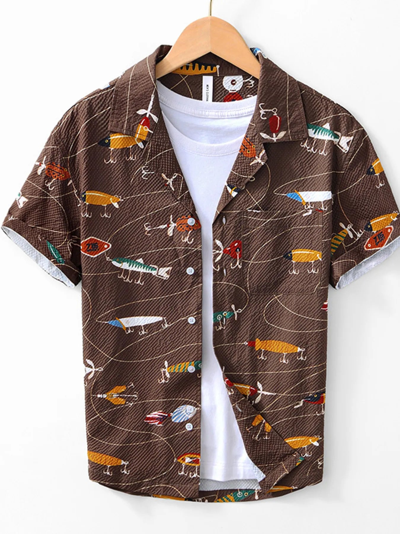 LuckeLadybug LLC Mens Button Up Shirt with Colorful Surfboard and Cartoon Graphics, Stylish Design