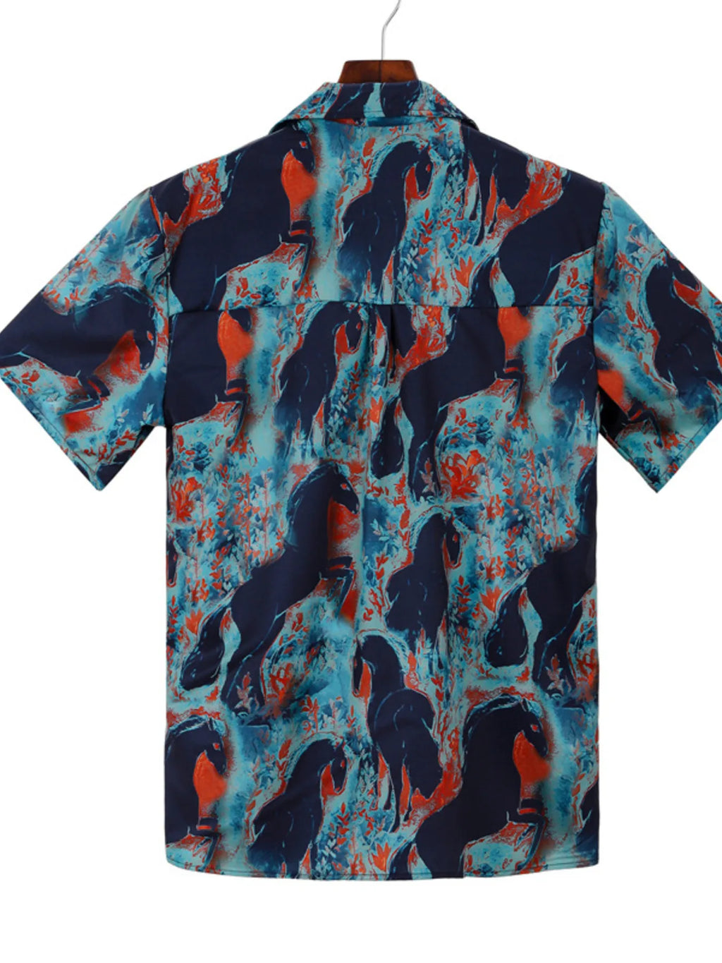 LuckeLadybug LLC Men's Button Up T-Shirt with Colorful Horse Graphics for Casual Wear