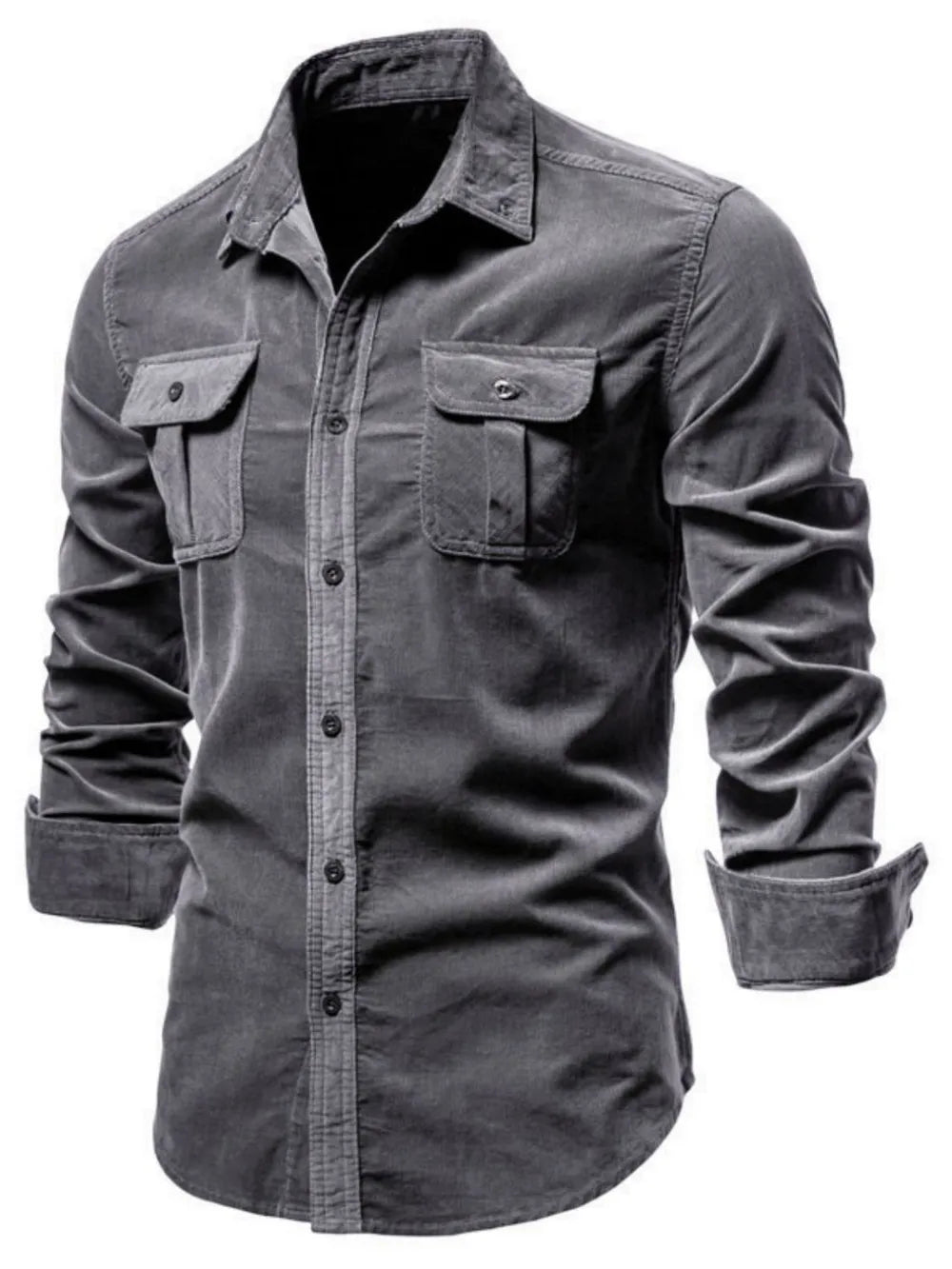 LuckeLadybug LLC Mens Button Up Shirt in Gray, perfect for showcasing mens t shirt graphics.
