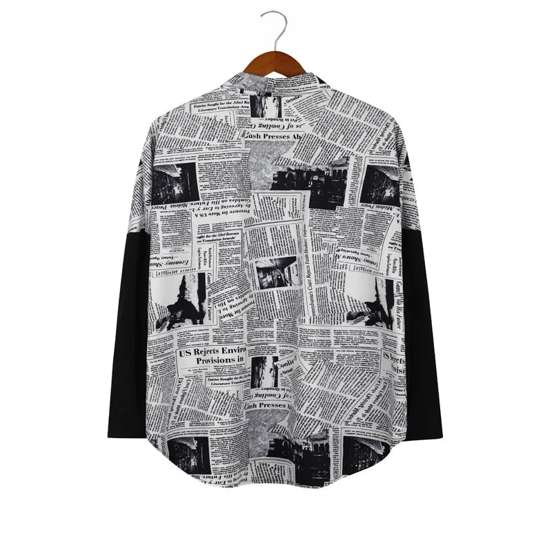 LuckeLadybug LLC Men's Button Up Shirt with Newspaper Print, perfect for stylish mens t shirt graphics