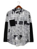 LuckeLadybug LLC Button Up Shirt featuring mens t shirt graphics in a newspaper print design