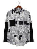 LuckeLadybug LLC Button Up Shirt featuring mens t shirt graphics in a newspaper print design