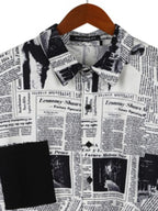 LuckeLadybug LLC Button Up Shirt with Newspaper Print, a trendy choice for mens t shirt graphics