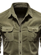 LuckeLadybug LLC Mens T Shirt Graphics Button Up Shirt in Olive Green with Chest Pockets