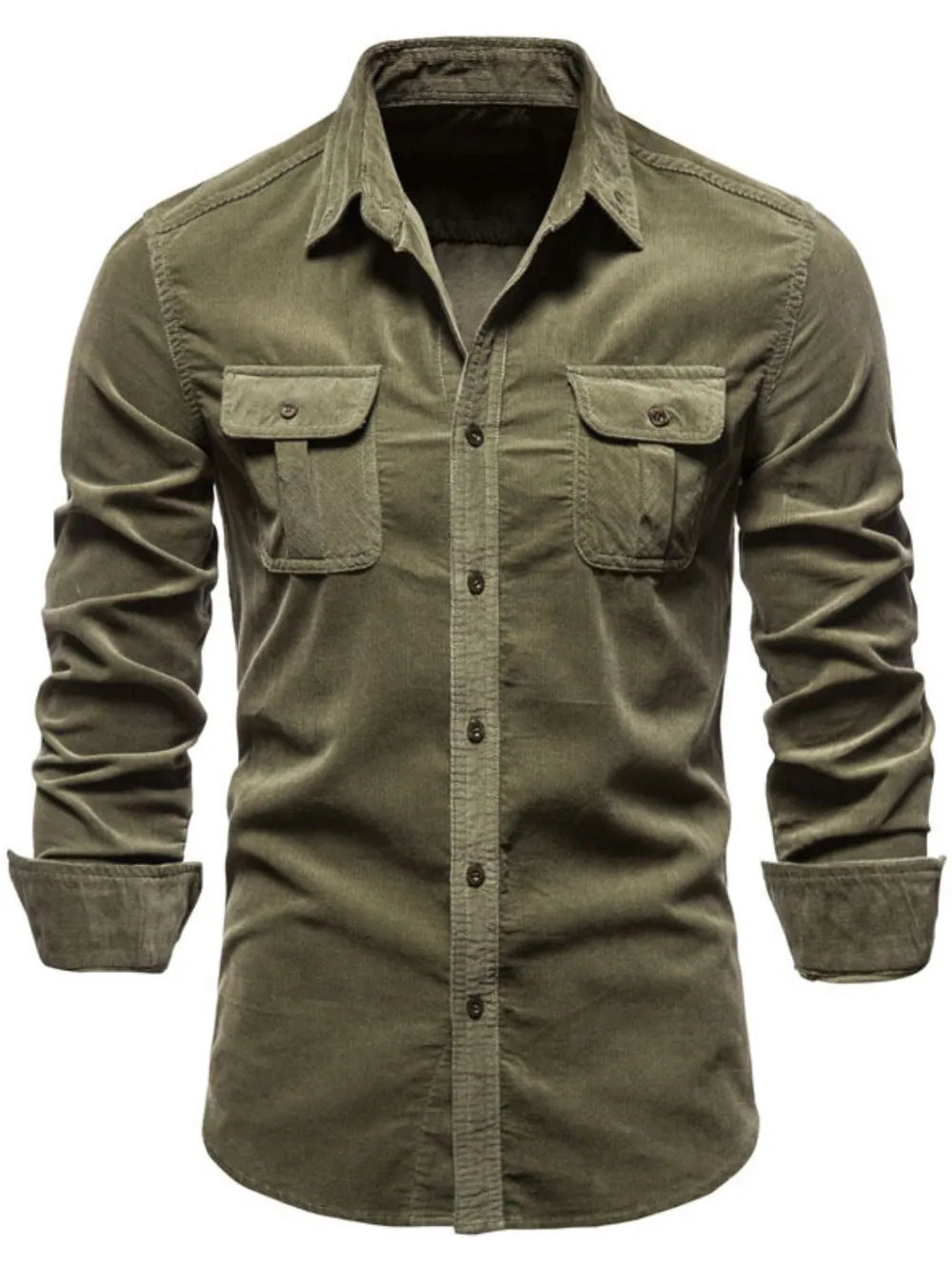 Stylish LuckeLadybug LLC Button Up Shirt in Olive Green with Two Front Pockets for mens t shirt graphics