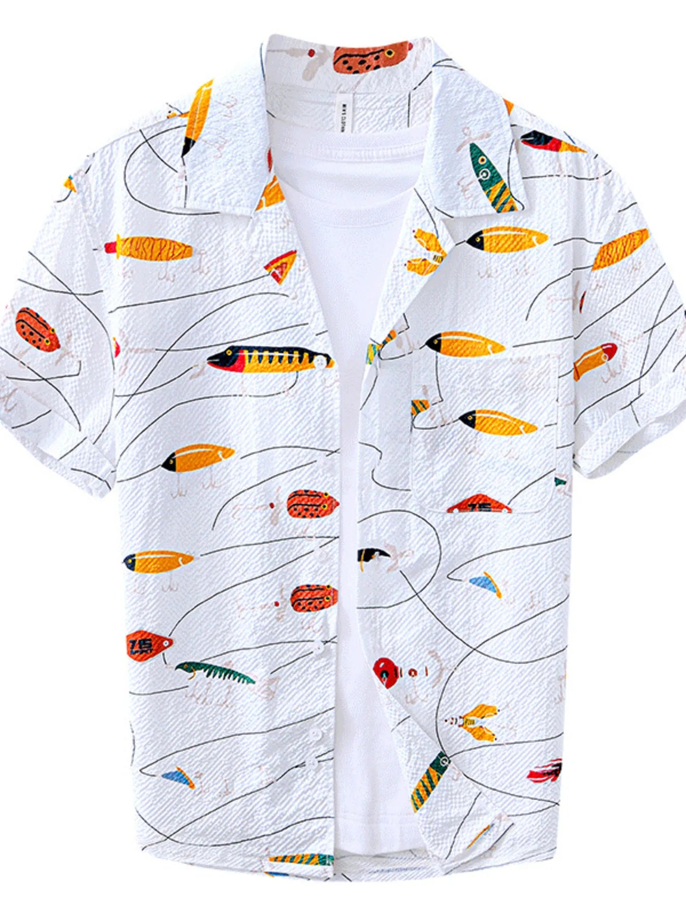 LuckeLadybug LLC Button Up Shirt with Colorful Fishing Lures in a Lightweight Fabric for Mens T Shirt Graphics