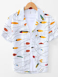 LuckeLadybug LLC Men's Button Up Shirt with Colorful Fish Graphics and Short Sleeves for Casual Wear