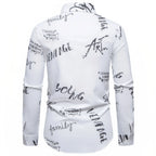 LuckeLadybug LLC button up shirt with artistic mens t shirt graphics on a white background