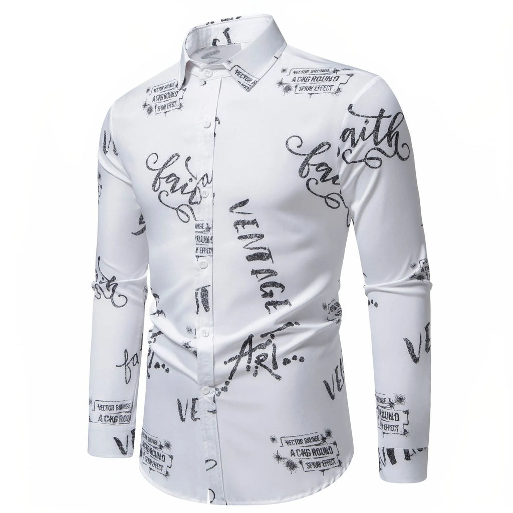 LuckeLadybug LLC White Button Up Shirt with Unique Mens T Shirt Graphics Print for Casual Wear