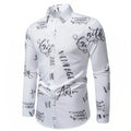 LuckeLadybug LLC White Button Up Shirt with Unique Mens T Shirt Graphics Print for Casual Wear