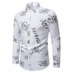 LuckeLadybug LLC White Button Up Shirt with Unique Mens T Shirt Graphics Print for Casual Wear