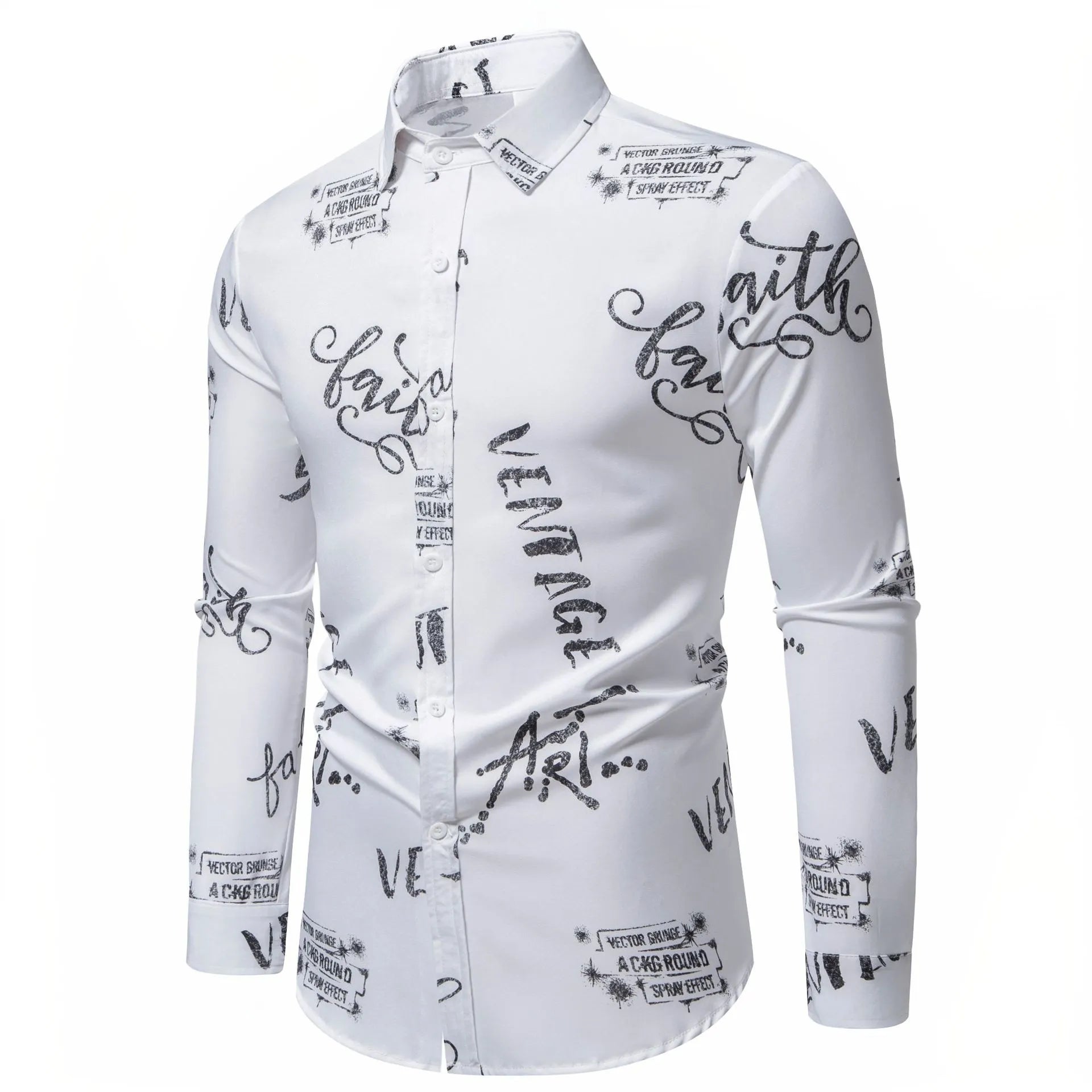 LuckeLadybug LLC White Button Up Shirt with Unique Mens T Shirt Graphics Print for Casual Wear
