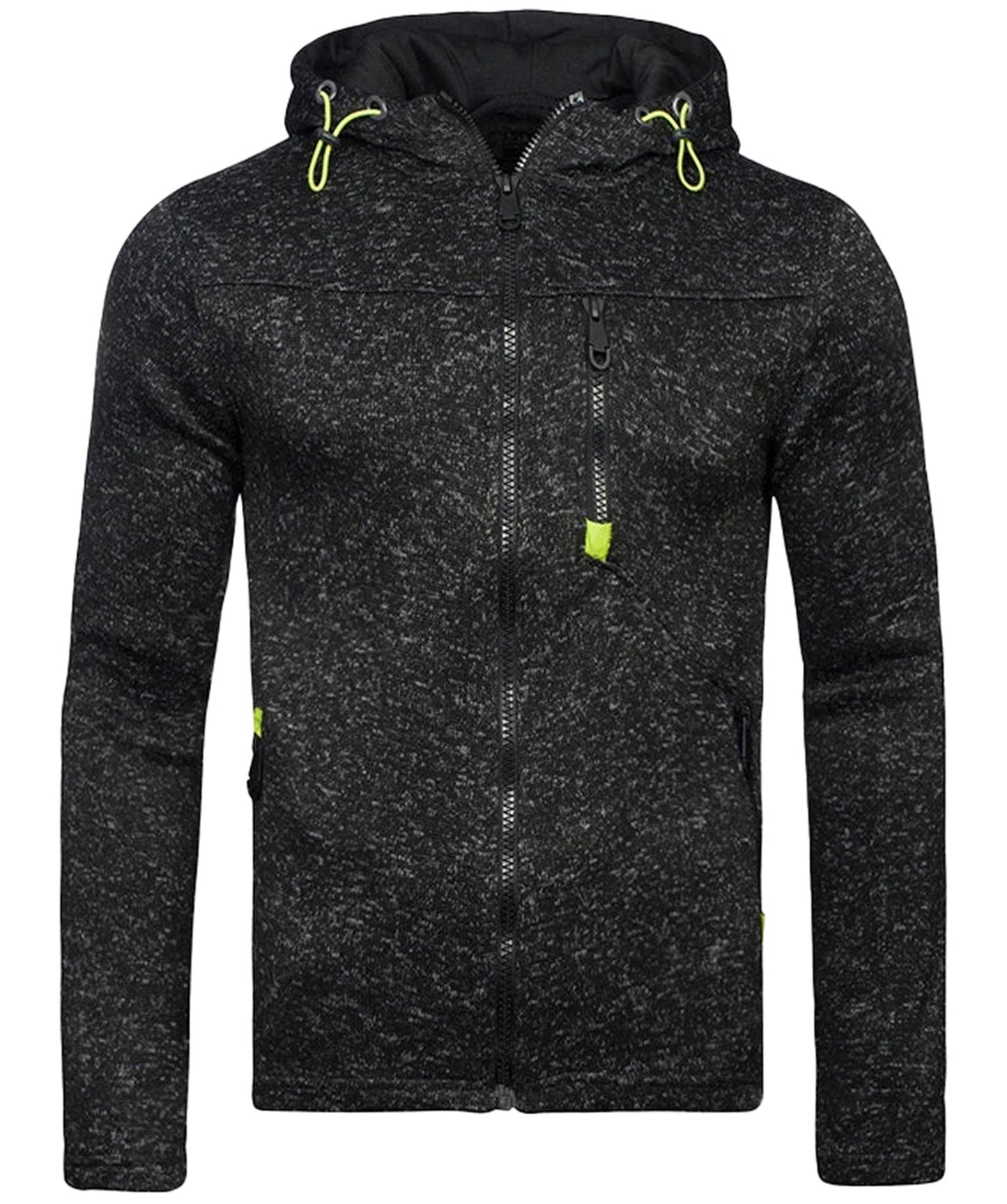 Men's thin wool hoodie tracksuit in black with contrast zipper and pockets for casual wear